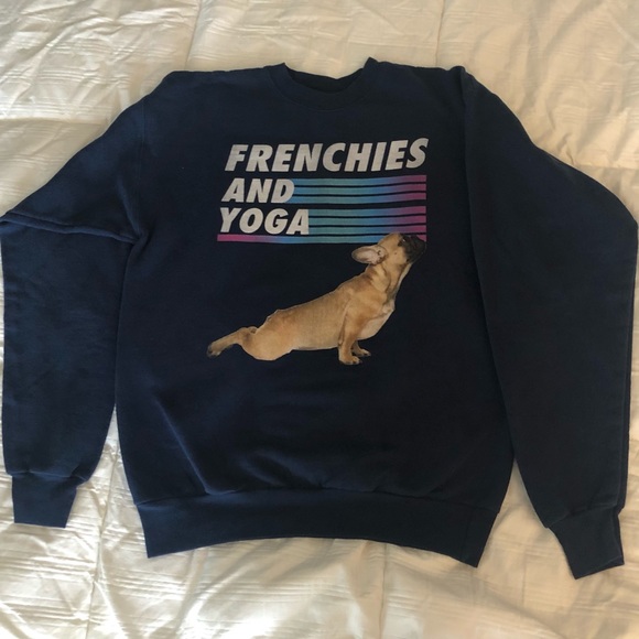 Womens Frenchies and Yoga Navy Crewneck Sweatshirt - Picture 4 of 6